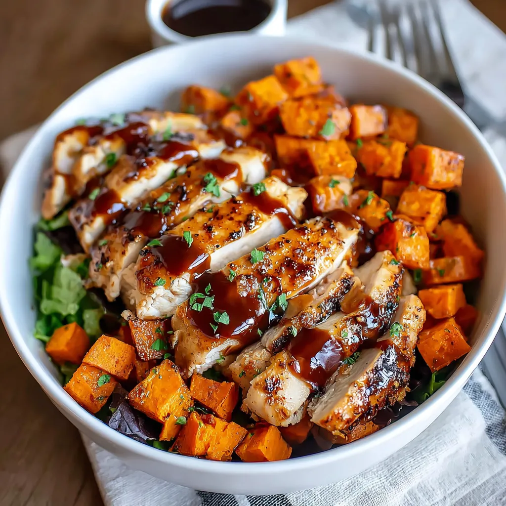 BBQ chicken sweet potato bowl, a quick and easy dinner recipe, showcasing the deliciousness of the dish.