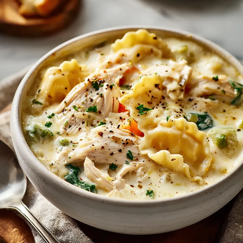 Creamy white chicken lasagna soup, a cozy and comforting meal, is featured in this second content image showcasing its delicious layers and inviting texture.