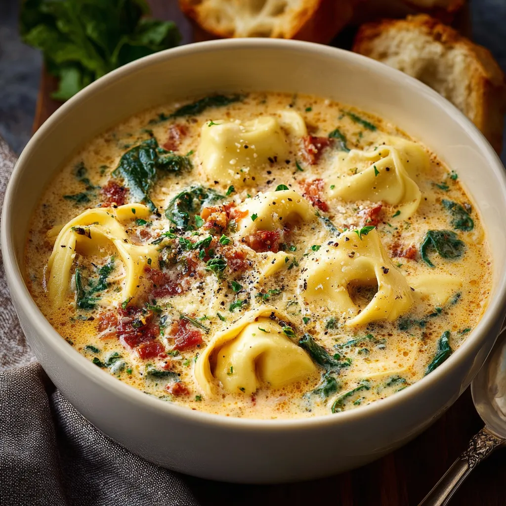 Easy creamy chicken noodle soup is shown prepared in a bowl, highlighting the rich texture and comforting ingredients.