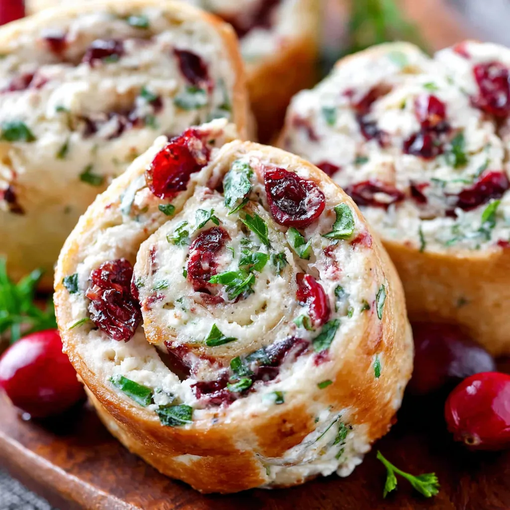 Festive Christmas cranberry roll ups are an easy holiday treat perfect for your next party, as shown in this photo.