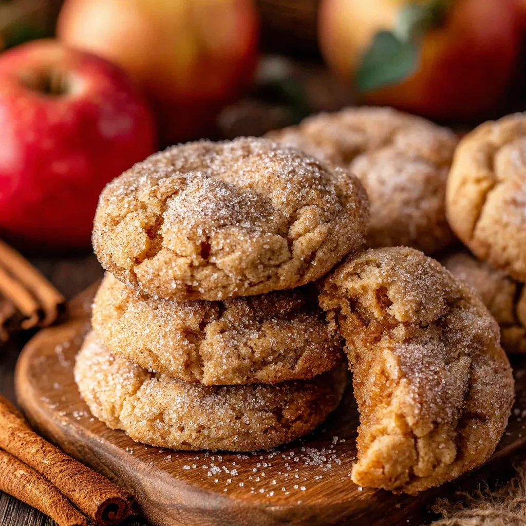 Close-up of delicious apple cider cheesecake cookies, showcasing their soft texture and creamy filling, perfect for a fall treat.