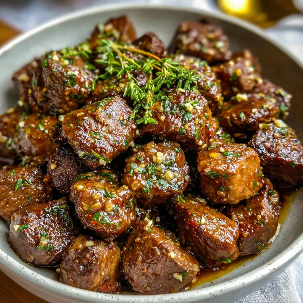 Enjoy easy high-protein slow cooker garlic butter beef bites, as shown in this mouthwatering content image perfect for a delicious and effortless meal.