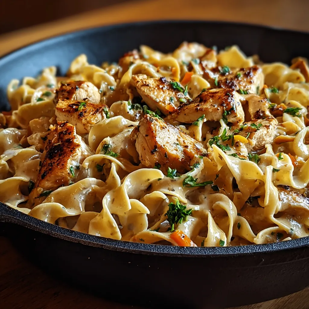 Creamy Garlic Chicken Buttered Noodles served in a bowl, showcasing the dish's rich sauce and perfectly cooked chicken.