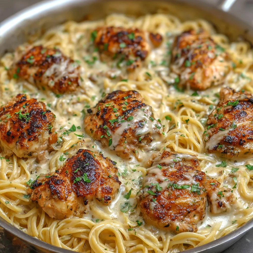Creamy garlic parmesan chicken pasta perfection is shown as a tantalizing second helping in this article about the dish.