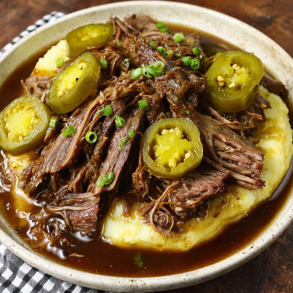Easy Instant Pot Mississippi Pot Roast second image showcases the tender, flavorful shredded beef ready to be served.