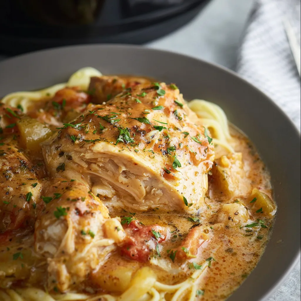 Another enticing view of the creamy, delicious Angel Chicken dish.