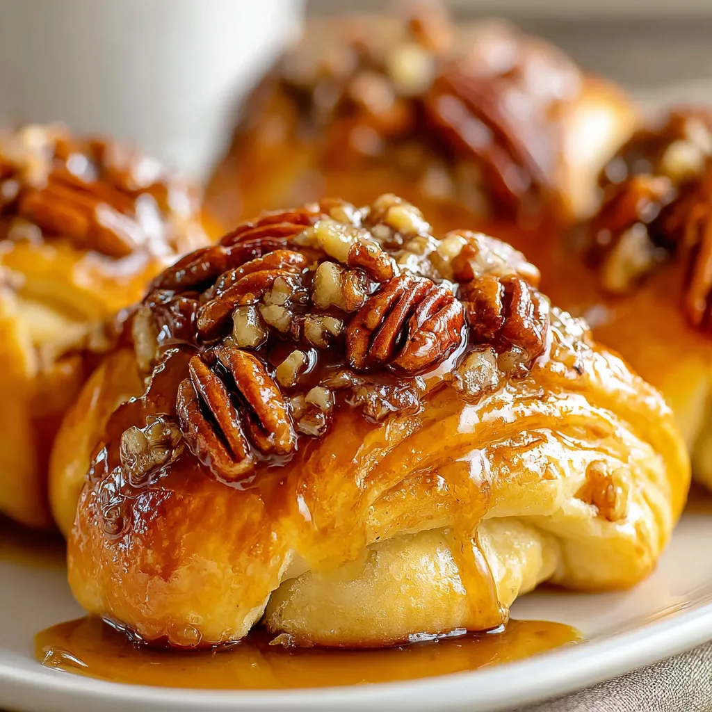 Golden-brown pecan pie crescent rolls, a delicious and easy holiday dessert, are displayed ready to be enjoyed, showcasing the recipe's simplicity and appeal for festive gatherings.