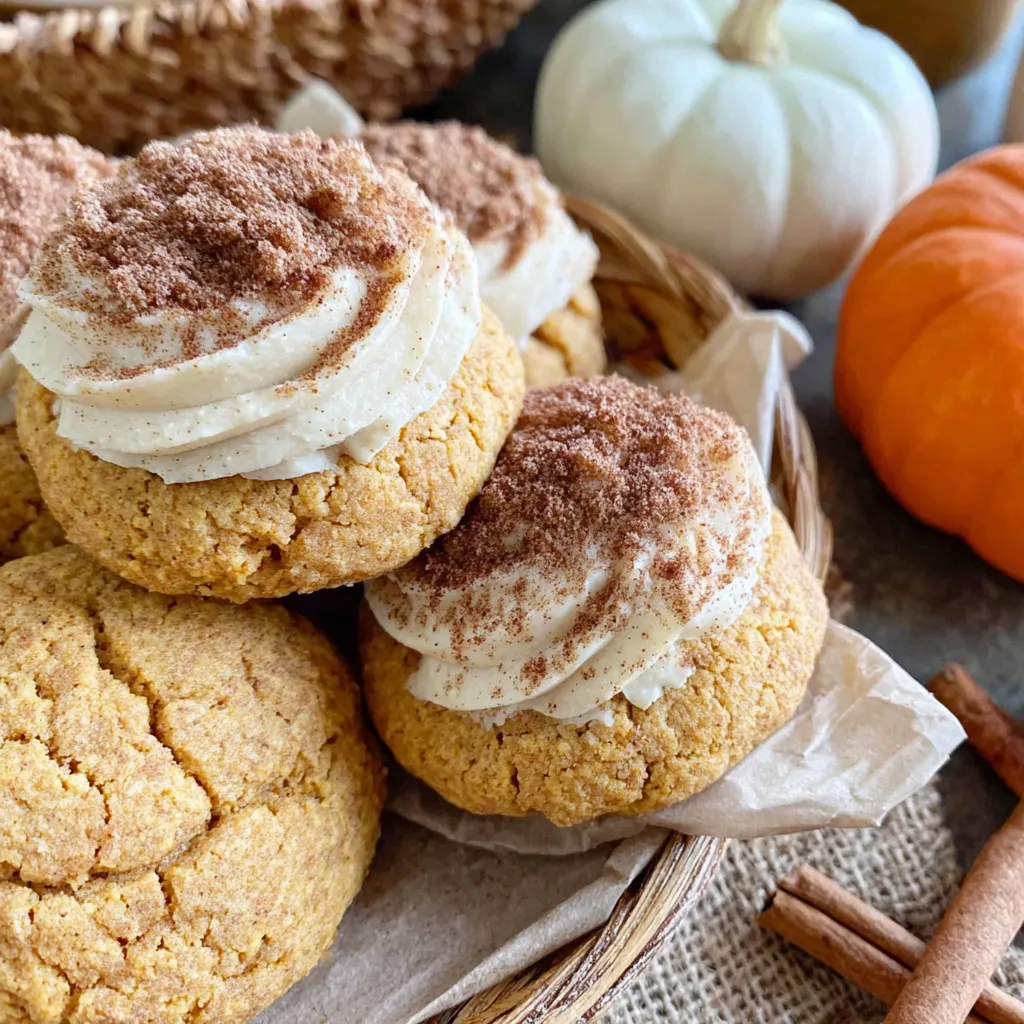Soft pumpkin cookies with cinnamon frosting are displayed in this second content image.