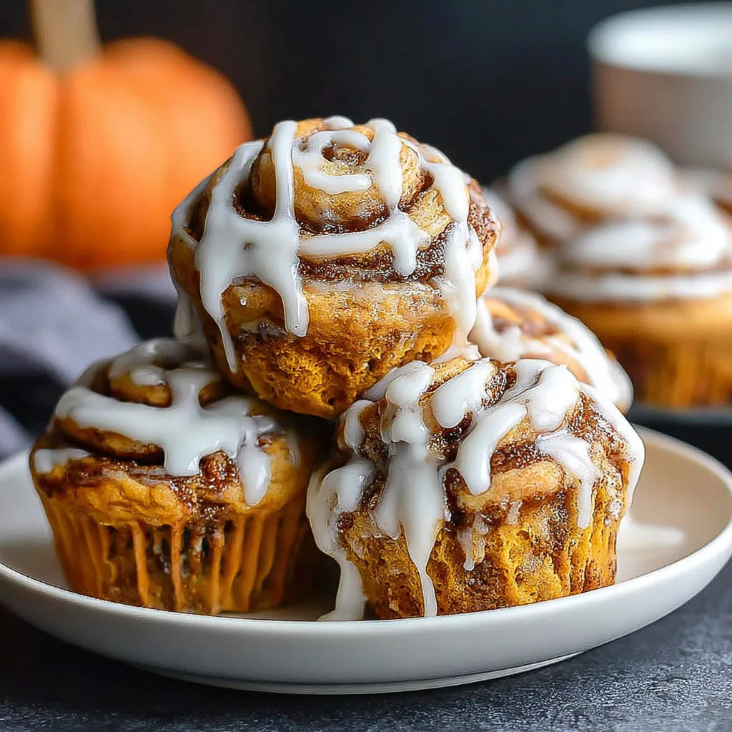 A close-up shot showcases the irresistible texture and cinnamon swirl of a freshly baked pumpkin cinnamon roll muffin.