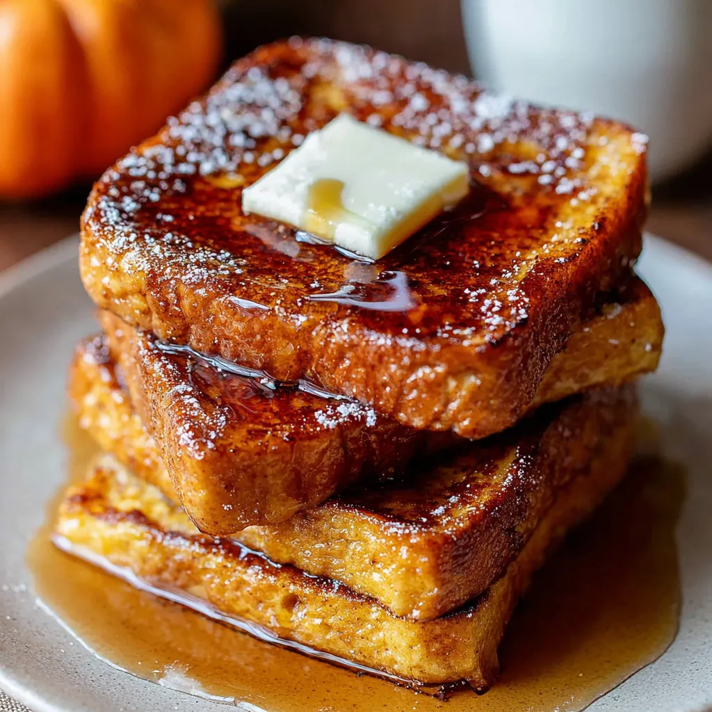 Enjoy a delicious fall breakfast with this easy pumpkin French toast recipe, perfect for a cozy autumn morning.