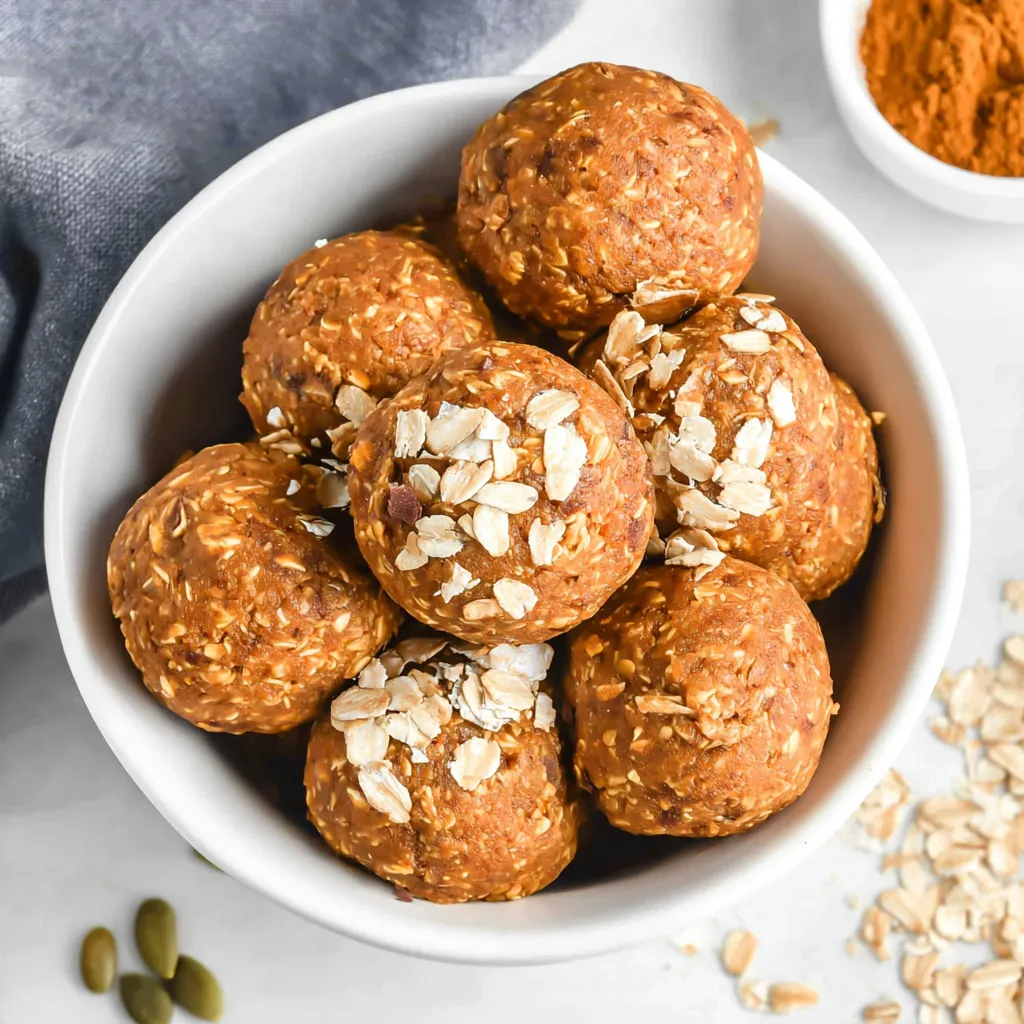 Easy pumpkin protein balls image showcasing the recipe's deliciousness and ease of preparation.