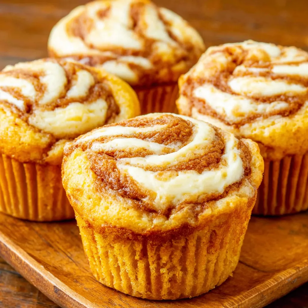Pumpkin cream cheese swirl muffins are showcased in this second image, highlighting their delicious swirls and inviting golden-brown color.