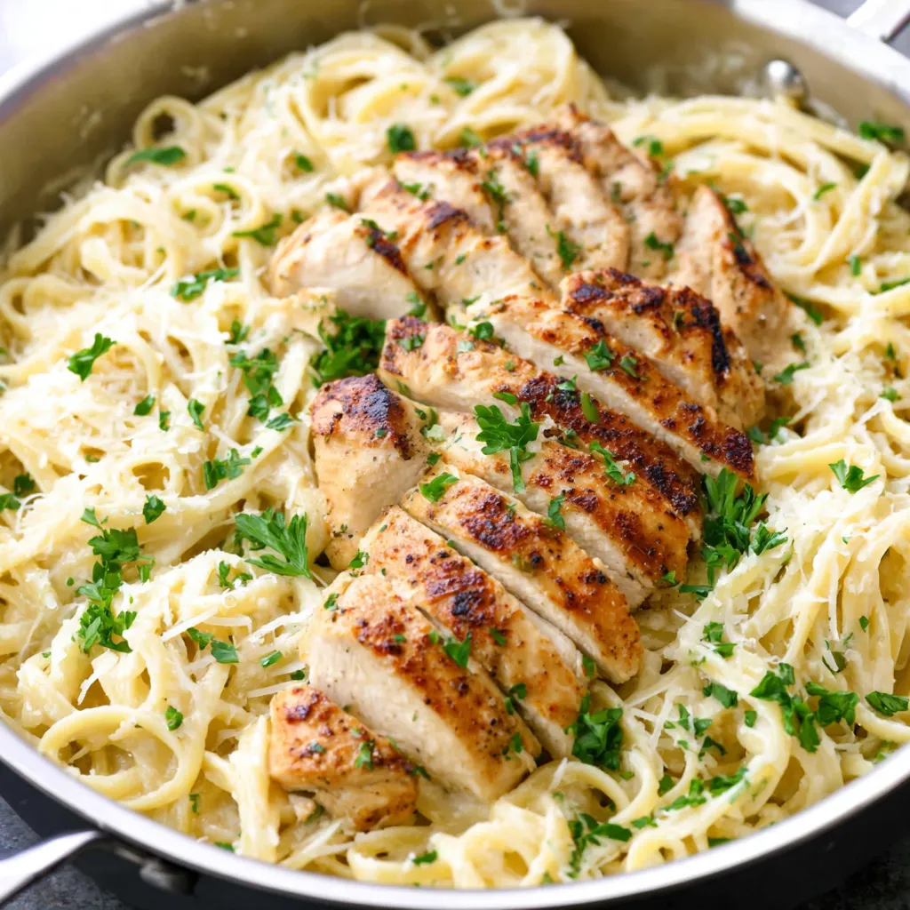 Parmesan chicken pasta ready for a quick and easy weeknight dinner.