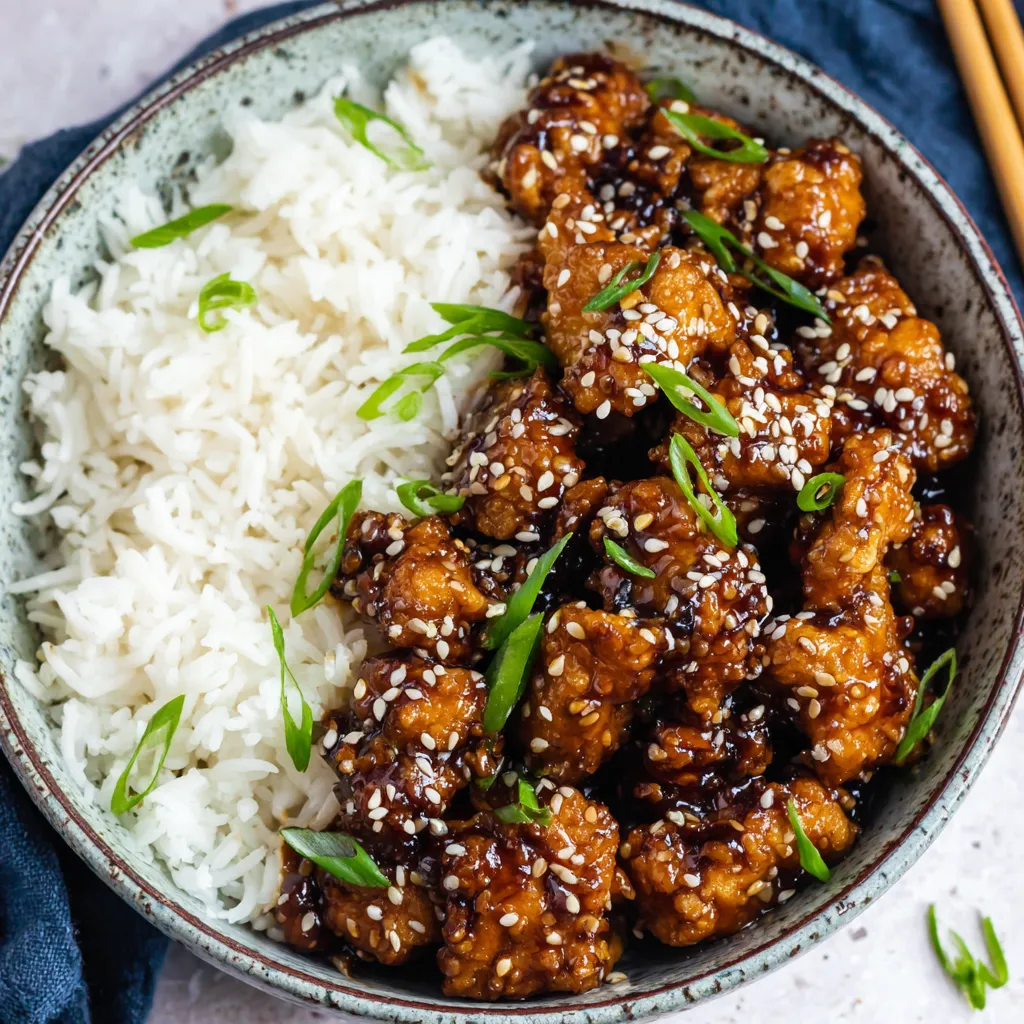 Easy healthy sesame chicken served for dinner, showcasing a delicious and nutritious meal option.