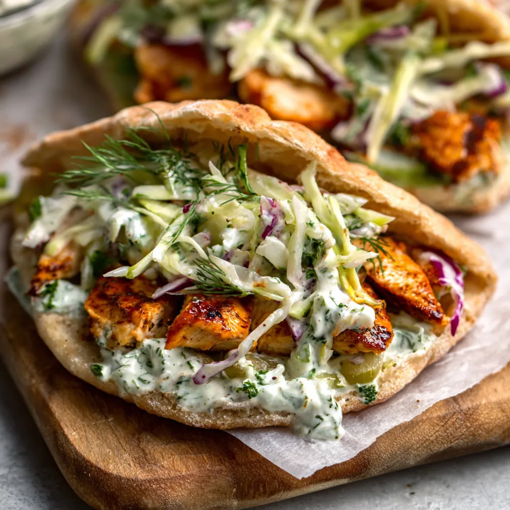 Irresistible sheet pan chicken pitas with herb ranch slaw are pictured, showcasing a delicious and easy weeknight meal.