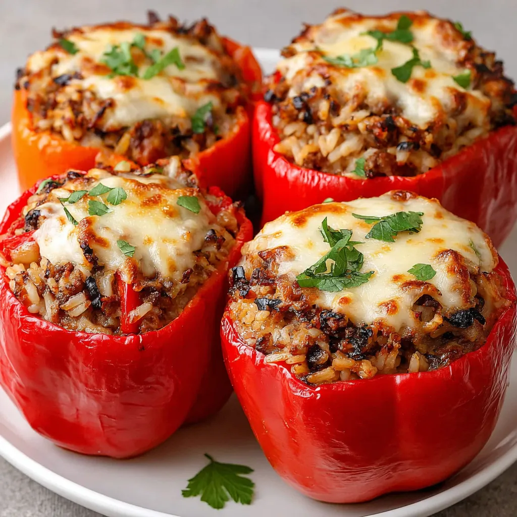 Easy slow cooker stuffed bell peppers are shown in a content image, highlighting their simple preparation and delicious appeal.
