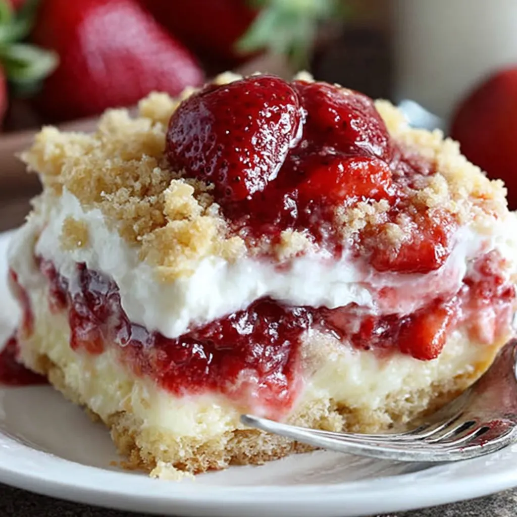 Irresistible strawberry cheesecake dump cake recipe second content image showing the finished baked cake.