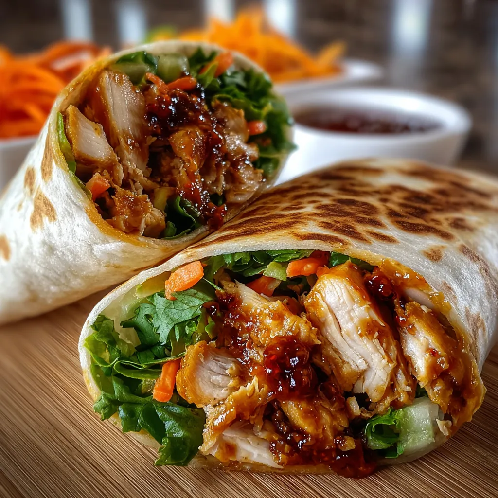 Sweet chili chicken wraps quick lunch image showcasing the delicious finished wraps ready to eat.