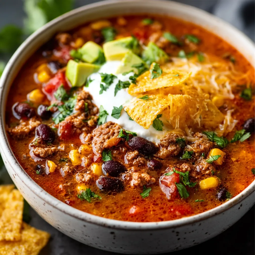Second content image of the viral best taco soup recipe showcasing its delicious ingredients and hearty texture.