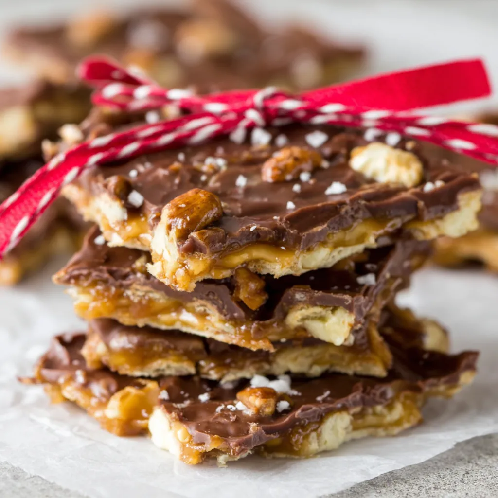 Easy Christmas Crack recipe second content image showing the brittle before it is broken into pieces.