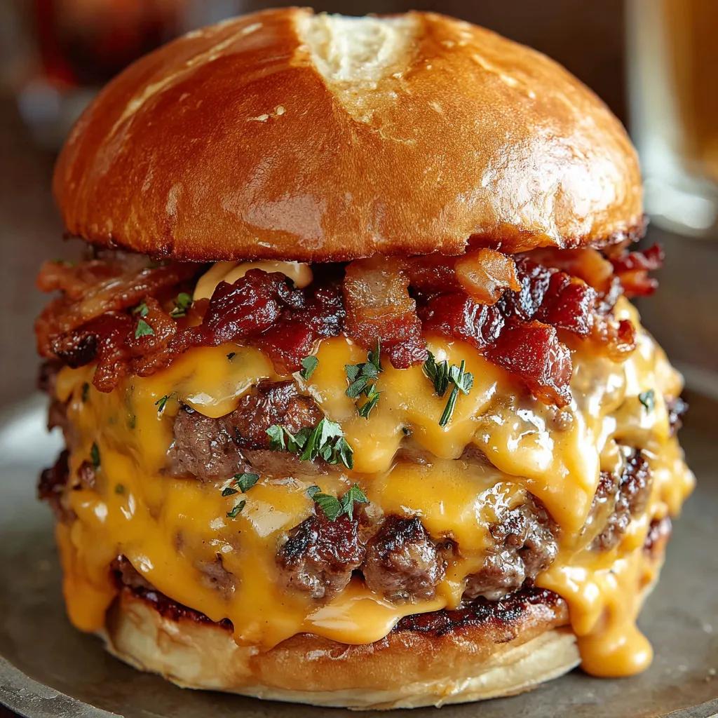 Mouthwatering crack burger featuring juicy beef, melted cheese, crispy bacon, and special sauce, showcasing the ultimate burger experience.