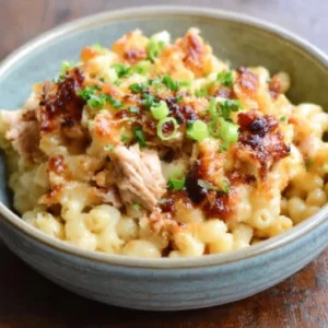 Enjoy a delicious BBQ chicken mac and cheese, perfect for an easy weeknight dinner, as shown in this featured image.