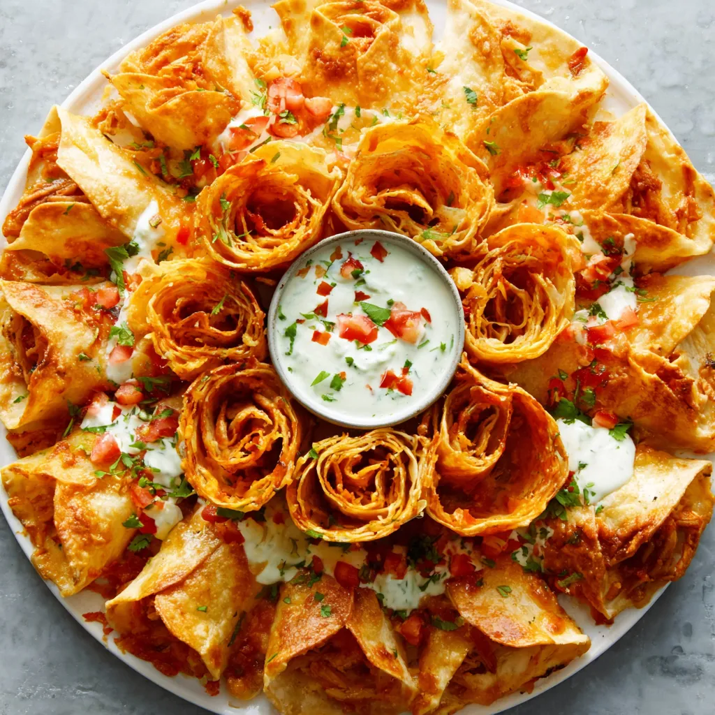 Blooming Quesadilla Ring, a fun and easy party appetizer featuring a ring of golden-brown quesadillas filled with savory ingredients, perfect for sharing and visually appealing.