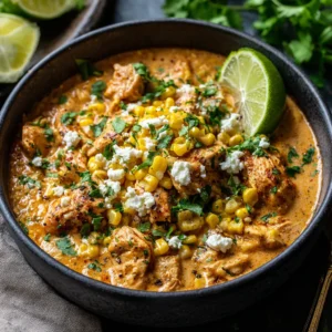 Slow Cooker Street Corn Chicken. Creamy, cheesy chicken with corn.