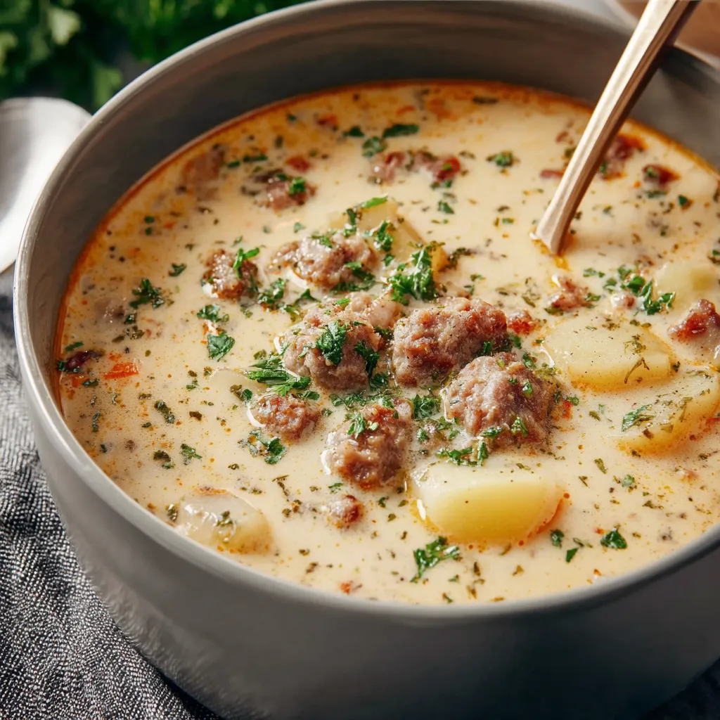 Creamy Italian cheese tortellini soup, a delicious and easy meal, is showcased in this featured image.