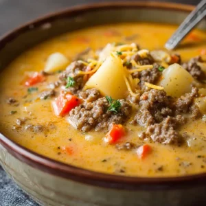 Creamy Crockpot Cheeseburger Soup is shown as a featured image, showcasing a rich and comforting meal perfect for a cozy night.