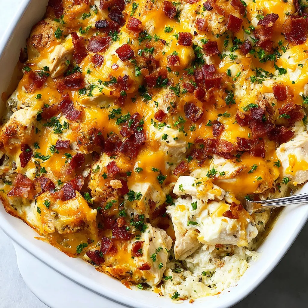 Enjoy a comforting and creamy low-carb chicken casserole, perfect for a satisfying and easy dinner.