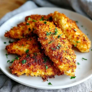 Crispy baked chicken tenders are shown as a close-up featured image to represent an easy homemade recipe.