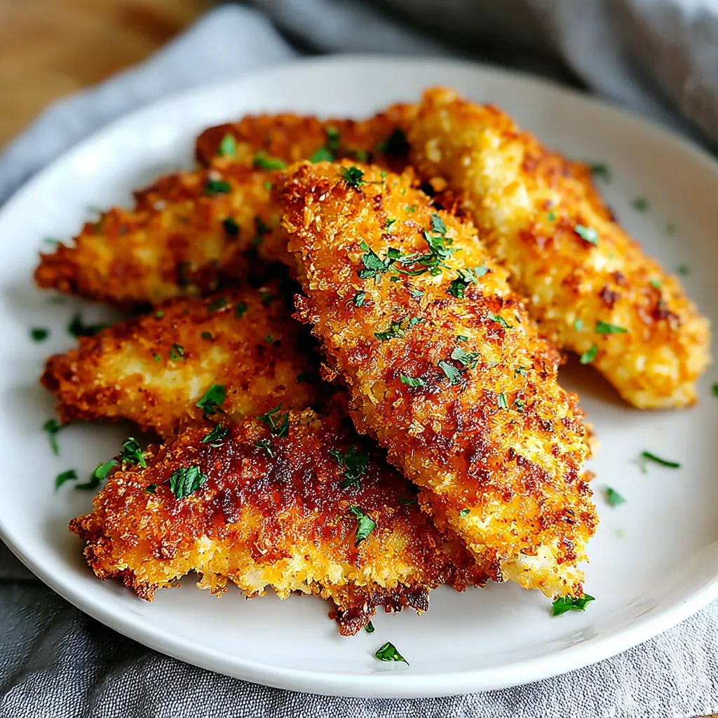 Crispy baked chicken tenders are shown as a close-up featured image to represent an easy homemade recipe.
