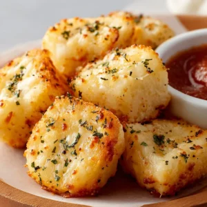 Close-up showcasing the cheesy, golden-brown perfection of Domino's Parmesan Bread Bites, tempting viewers to try this irresistible appetizer.
