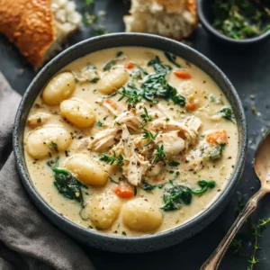 Creamy garlic chicken gnocchi soup is a dreamy comfort food featured in this article, showcasing its delicious appearance.