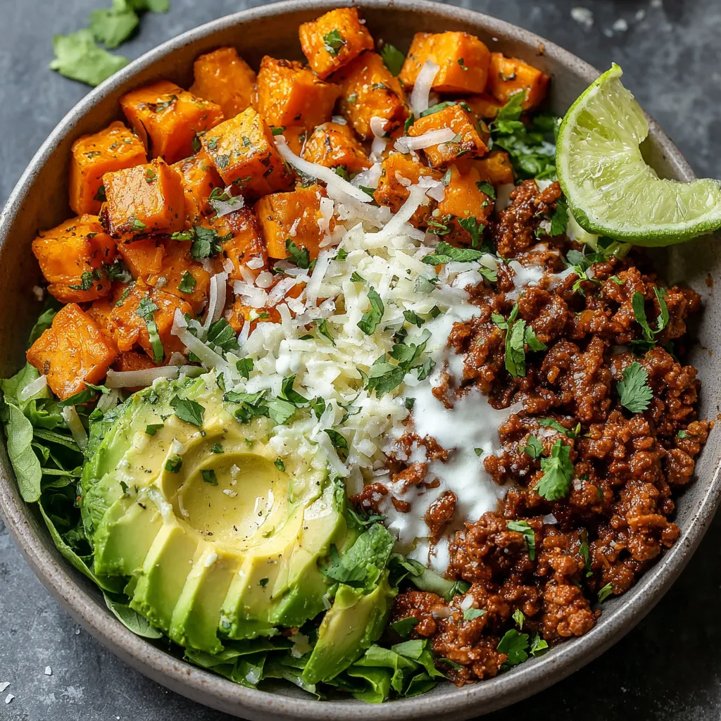 Sweet potato taco bowls offer a quick and easy meal solution, visually showcasing the vibrant ingredients in a delicious and healthy dinner option.