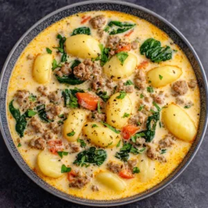 Creamy Italian Sausage Gnocchi Soup in a bowl showcases a comforting and easy weeknight meal.