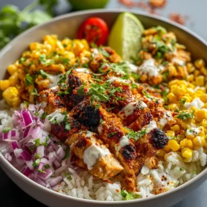 A vibrant Street Corn Chicken Rice Bowl is shown as the featured image for the recipe article.