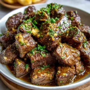 Easy high-protein slow cooker garlic butter beef bites are showcased in this flavorful featured image, perfect for a simple and delicious meal.