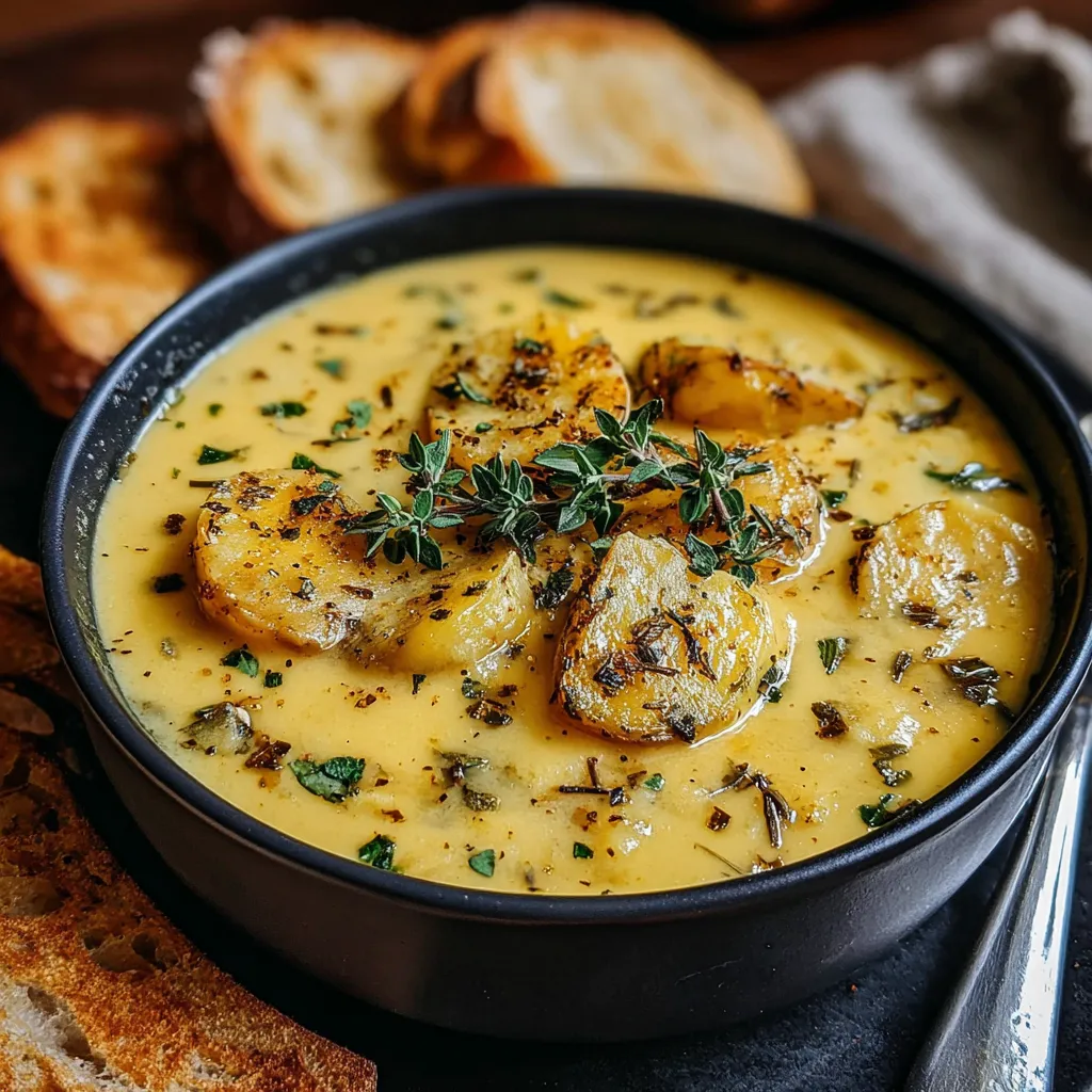 Creamy Cheddar Garlic Herb Potato Soup is shown as a comforting and delicious featured image.