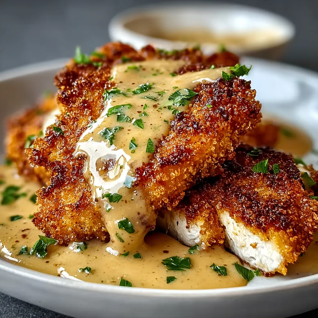 Crispy Parmesan chicken with a rich garlic sauce is displayed as a featured image, showcasing the delicious flavors of this delightful meal.
