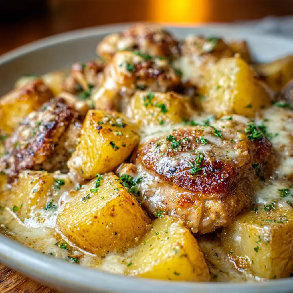 Irresistible Garlic Parmesan Crockpot Chicken and Potatoes featured image showcasing a delicious one-pot meal perfect for a comforting and easy dinner.