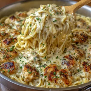 Creamy Garlic Parmesan Chicken Pasta Perfection features tender chicken and perfectly cooked pasta coated in a rich, homemade garlic parmesan sauce.