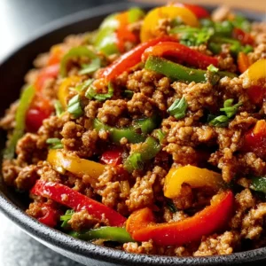 Ground Turkey And Peppers Stir-Fry is displayed as a vibrant and flavorful featured image showcasing the deliciousness of this healthy meal.