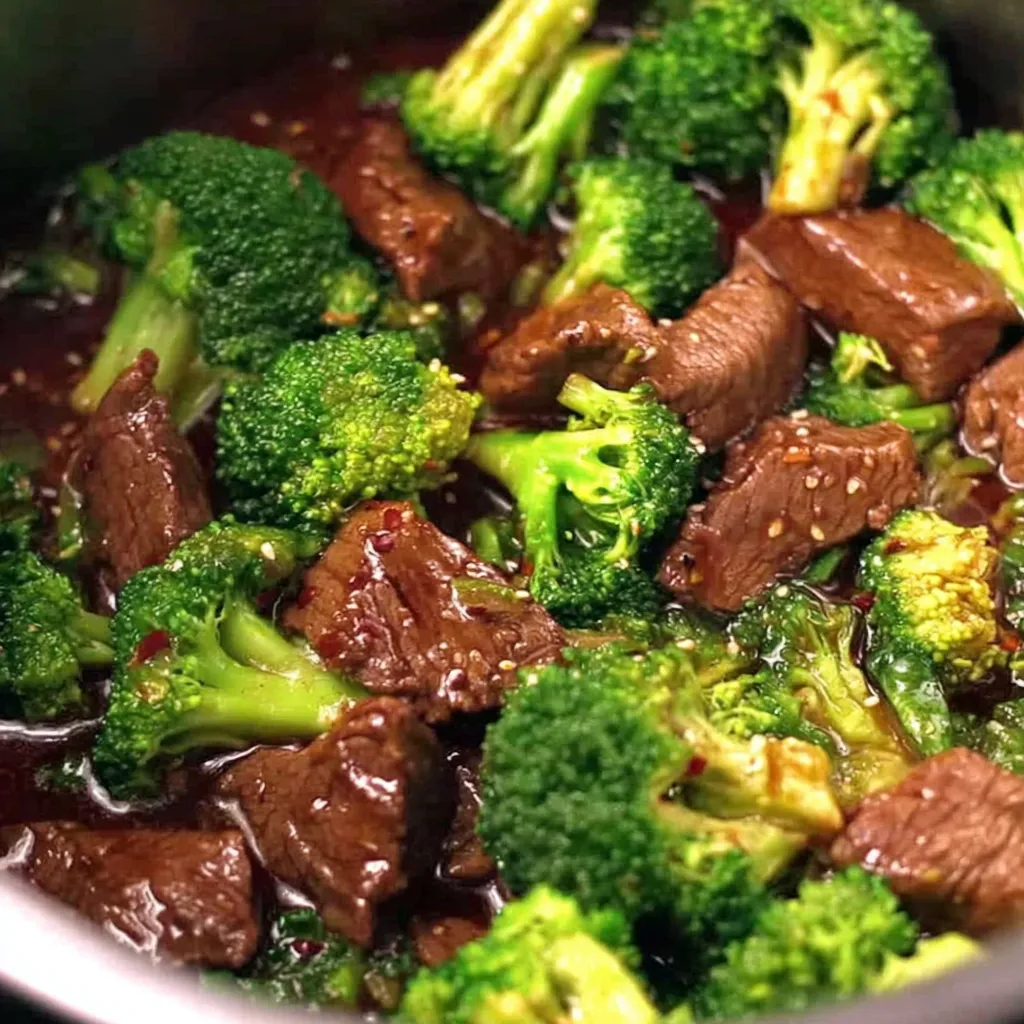 Easy Instant Pot beef and broccoli recipe features tender beef and vibrant broccoli florets in a flavorful ginger garlic sauce.