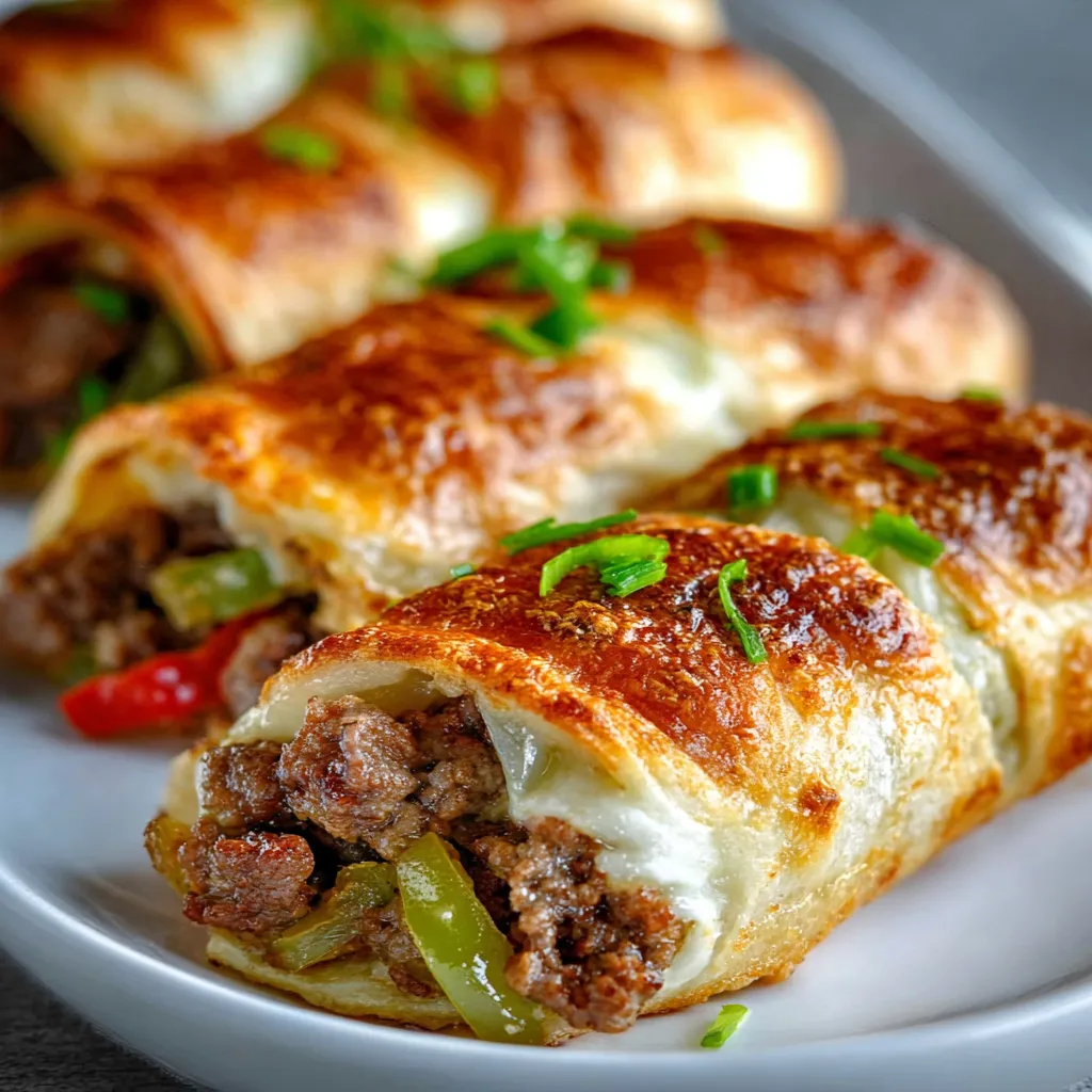 Irresistible keto Philly cheesesteak rolls feature thinly sliced steak, melted cheese, and sautéed peppers and onions, all nestled in a low-carb roll.
