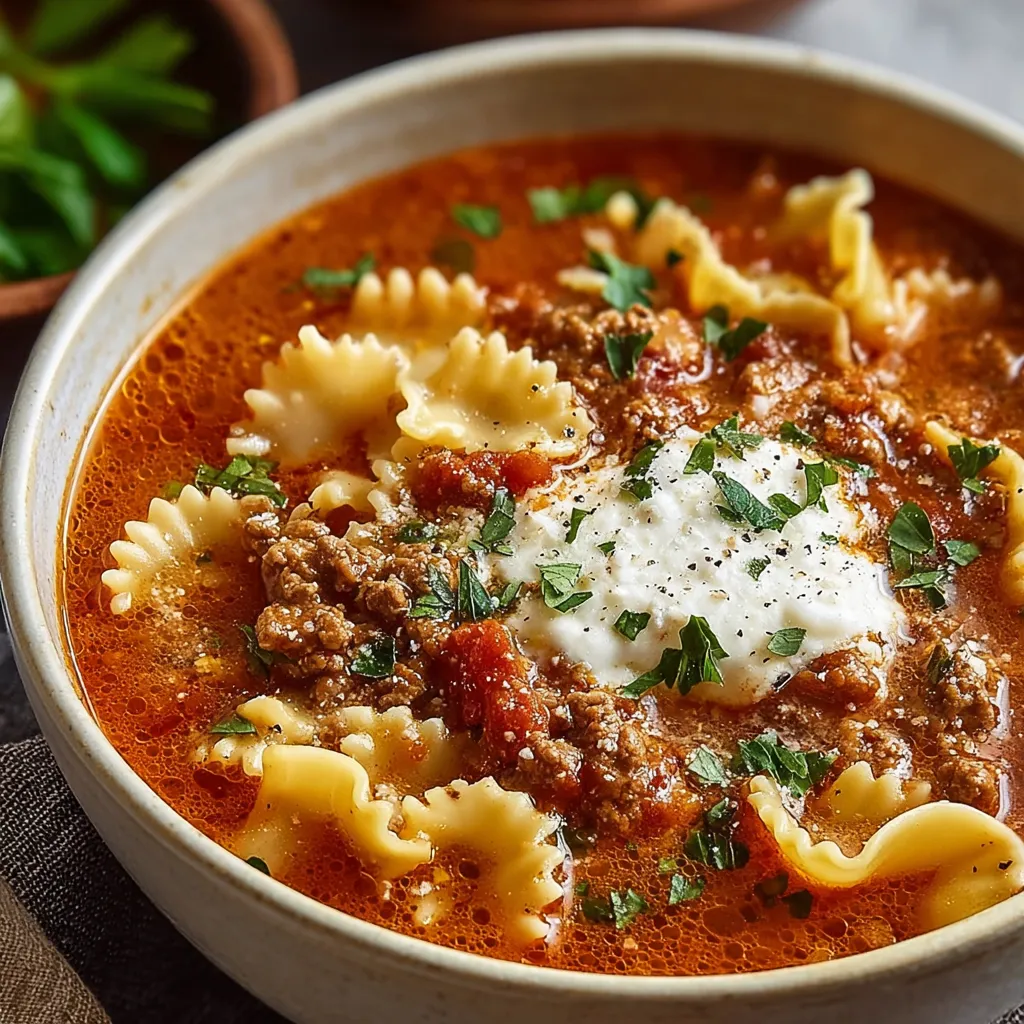 Cozy lasagna soup in a bowl, a comforting and delicious meal perfect for a chilly day.