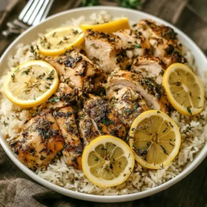 Easy slow cooker lemon herb chicken and rice is pictured in a flavorful and convenient weeknight meal.