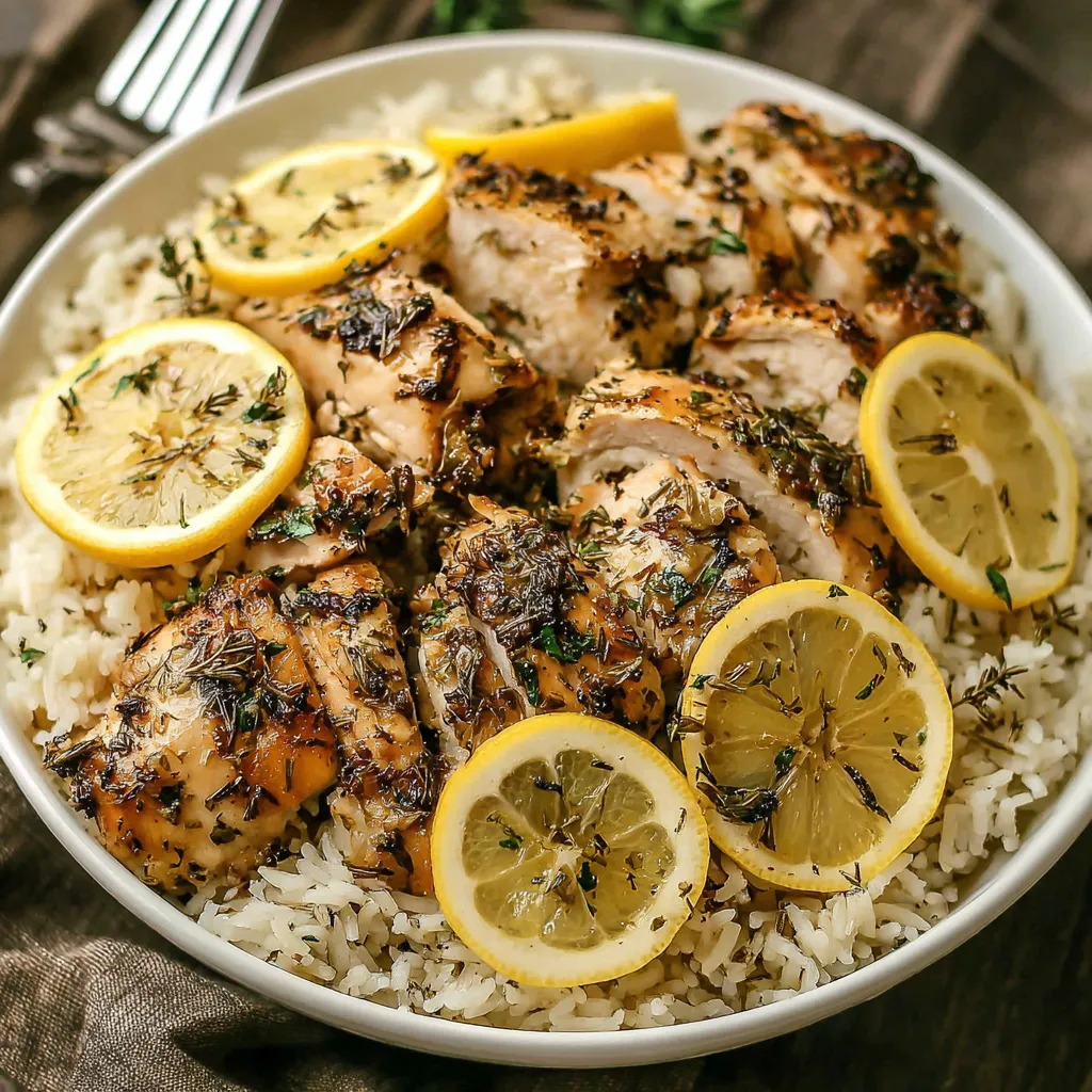 Easy slow cooker lemon herb chicken and rice is pictured in a flavorful and convenient weeknight meal.