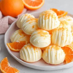 Delightful creamy orange cream cheese mints are displayed as a featured image, showcasing their smooth texture and vibrant color, perfect for a sweet treat.